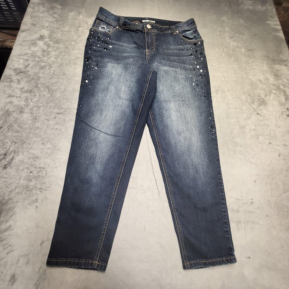 Lane Bryant Jeans Womens 16 Plus Blue Straight Medium Wash Rhinestone Studded